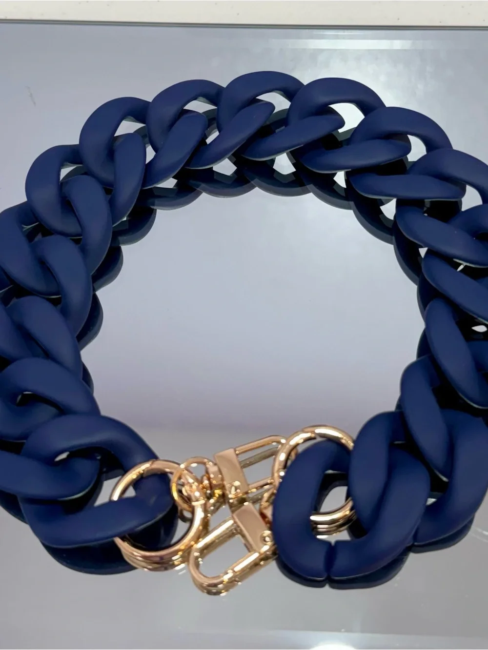 New Acrylic Matt Navy Bag Chain  Holder with Gold Hardware